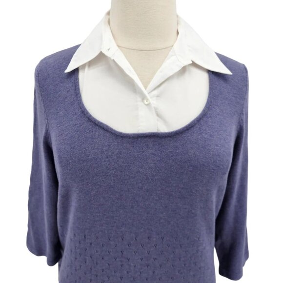 NEW Apt. 9 Womens 1X Sweater Mock Button Shirt Collared Preppy Blue White - Picture 2 of 11